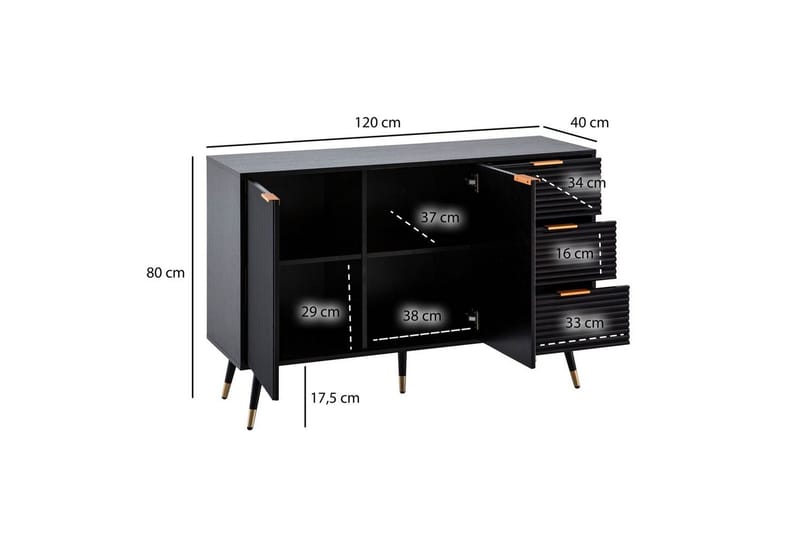 Skænk Wohnling Folieret spånplade egetræslook 120 cm 2 døre 3 skuffer moderne - Møbler - Borde - Aflastningsbord - Lampebord