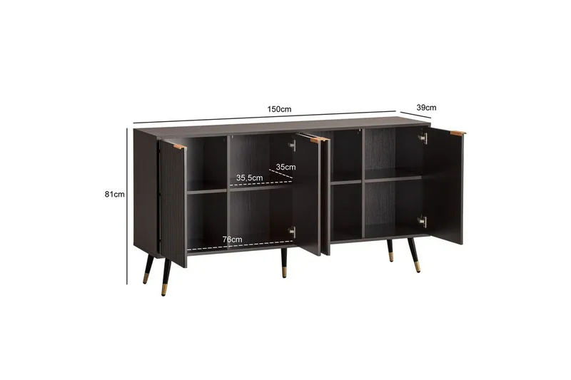 Skænk Wohnling Folieret spånplade egetræslook 150 cm 4 døre moderne - Møbler - Borde - Aflastningsbord - Konsolbord & sidebord