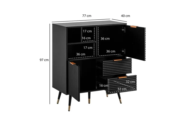 Skænk Wohnling Folieret spånplade egetræslook 77 cm 2 døre 2 skuffer opbevaringsplads moderne - Møbler - Borde - Aflastningsbord - Bakkebord & små borde