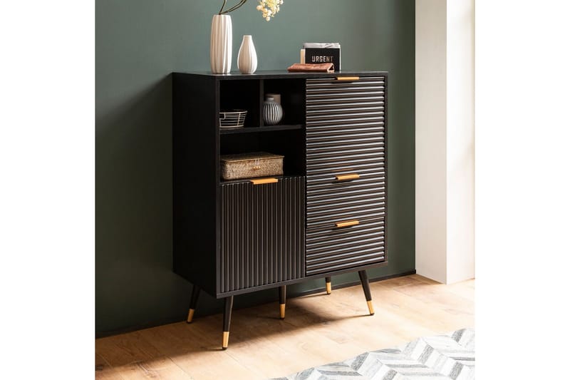 Skænk Wohnling Folieret spånplade egetræslook 77 cm 2 døre 2 skuffer opbevaringsplads moderne - Møbler - Borde - Aflastningsbord - Lampebord
