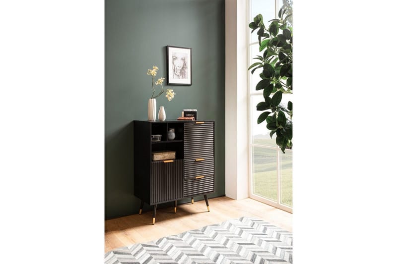 Skænk Wohnling Folieret spånplade egetræslook 77 cm 2 døre 2 skuffer opbevaringsplads moderne - Møbler - Borde - Aflastningsbord - Bakkebord & små borde