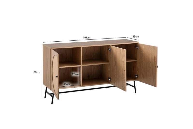 Skænk Wohnling Folieret spånplade egetræslook halvcirkel rattanvævet look 3 døre moderne - Møbler - Borde - Aflastningsbord - Lampebord