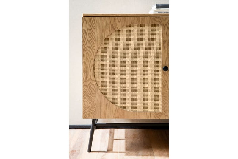 Skænk Wohnling Folieret spånplade egetræslook halvcirkel rattanvævet look 3 døre moderne - Møbler - Borde - Aflastningsbord - Lampebord