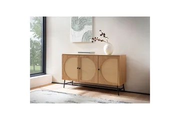 Skænk Wohnling Folieret spånplade egetræslook halvcirkel rattanvævet look 3 døre moderne - Opbevaring - Opbevaringsmøbler - Skænke & sideboards