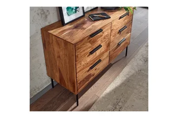 Skænk Wohnling Massivt træ 117 cm 6 skuffer filigran metalben landstil - Opbevaring - Opbevaringsmøbler - Skænke & sideboards