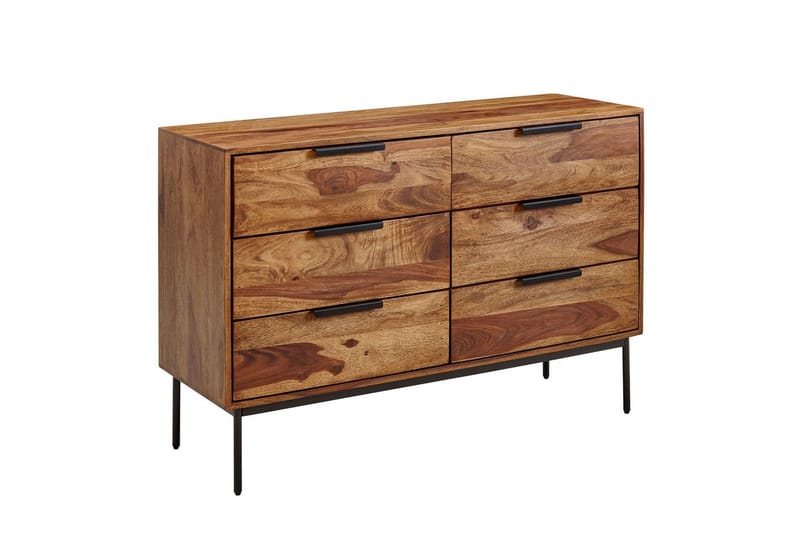 Skænk Wohnling Massivt træ 117 cm 6 skuffer filigran metalben landstil - Opbevaring - Opbevaringsmøbler - Skænke & sideboards