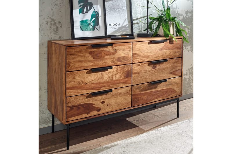 Skænk Wohnling Massivt træ 117 cm 6 skuffer filigran metalben landstil - Opbevaring - Opbevaringsmøbler - Skænke & sideboards