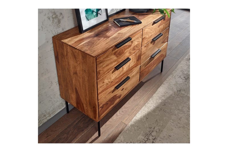 Skænk Wohnling Massivt træ 117 cm 6 skuffer filigran metalben landstil - Opbevaring - Opbevaringsmøbler - Skænke & sideboards