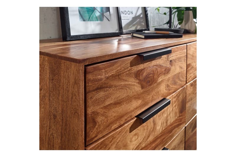 Skænk Wohnling Massivt træ 117 cm 6 skuffer filigran metalben landstil - Opbevaring - Opbevaringsmøbler - Skænke & sideboards