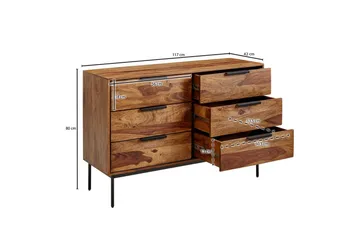 Skænk Wohnling Massivt træ 117 cm 6 skuffer filigran metalben landstil - Opbevaring - Opbevaringsmøbler - Skænke & sideboards