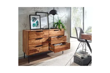 Skænk Wohnling Massivt træ 117 cm 6 skuffer filigran metalben landstil - Opbevaring - Opbevaringsmøbler - Skænke & sideboards
