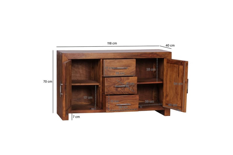 Skænk Wohnling Massivt træ 118 x 40 cm 2 døre 3 skuffer landstil - Møbler - Borde - Aflastningsbord - Lampebord