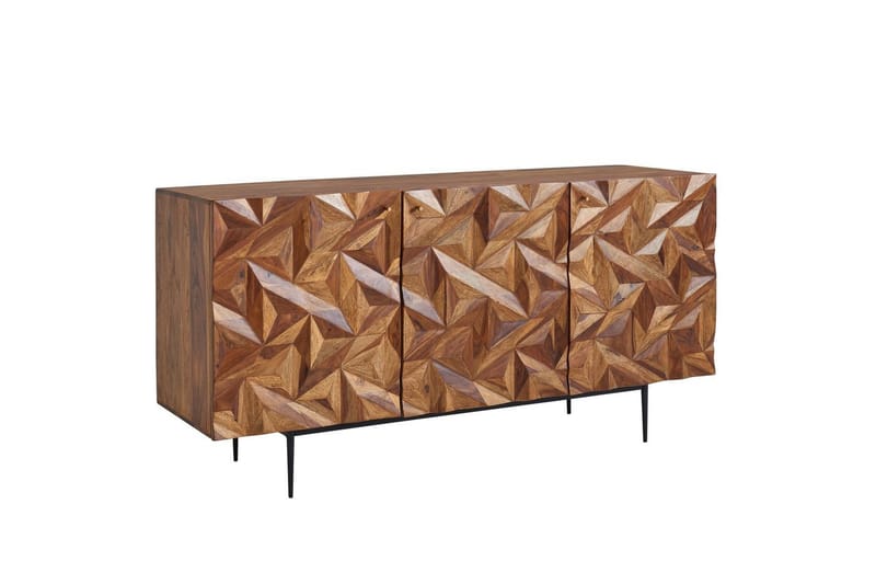 Skænk Wohnling Massivt træ 3D geometrisk front 144 cm Industriel - Møbler - Borde - Aflastningsbord - Lampebord