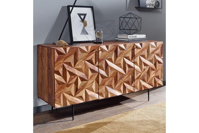 Skænk Wohnling Massivt træ 3D geometrisk front 144 cm Industriel - Møbler - Borde - Aflastningsbord - Lampebord