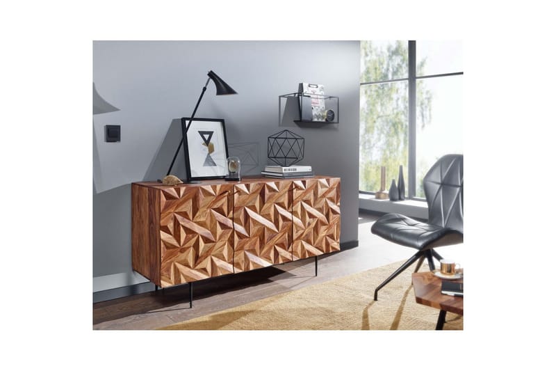 Skænk Wohnling Massivt træ 3D geometrisk front 144 cm Industriel - Møbler - Borde - Aflastningsbord - Lampebord