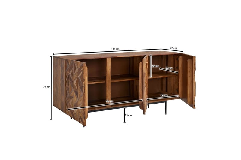 Skænk Wohnling Massivt træ 3D geometrisk front 144 cm Industriel - Møbler - Borde - Aflastningsbord - Lampebord