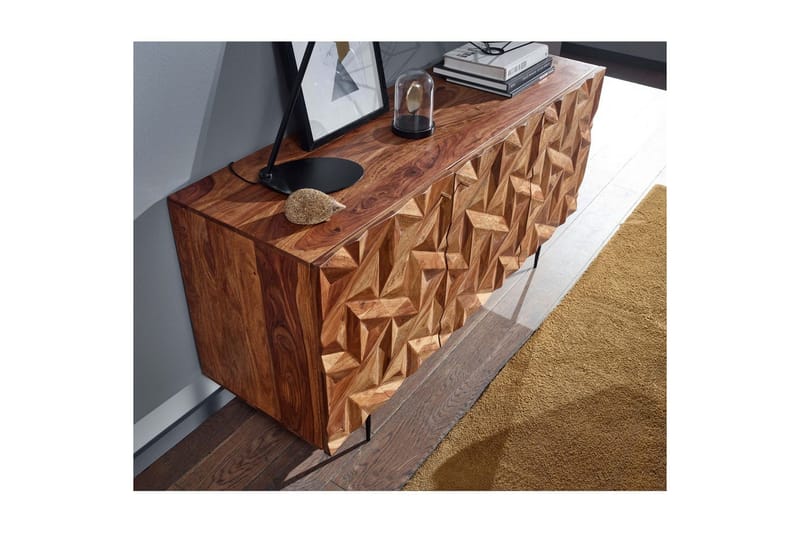 Skænk Wohnling Massivt træ 3D geometrisk front 144 cm Industriel - Møbler - Borde - Aflastningsbord - Lampebord