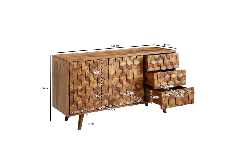Skænk Wohnling Massivt træ 3D kubeoptik front 138 cm Bondehus - Møbler - Borde - Aflastningsbord - Lampebord