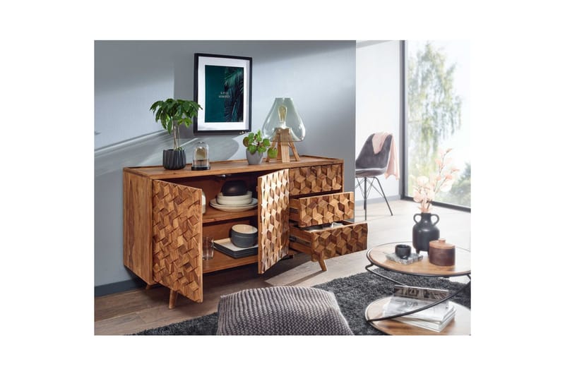 Skænk Wohnling Massivt træ 3D kubeoptik front 138 cm Bondehus - Møbler - Borde - Aflastningsbord - Lampebord