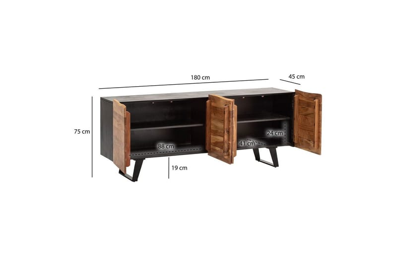 Skænk Wohnling Massivt træ kant 180 cm 4 døre industriel - Opbevaring - Opbevaringsmøbler - Skænke & sideboards