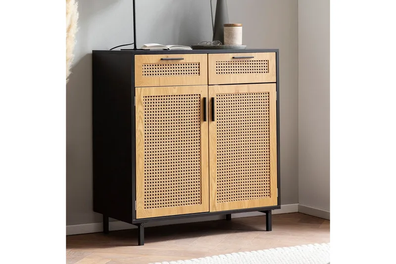 Skænk Wohnling Melaminbelagt MDF 80 cm 2 døre 2 skuffer med wienervæv moderne - Møbler - Borde - Aflastningsbord - Bakkebord & små borde