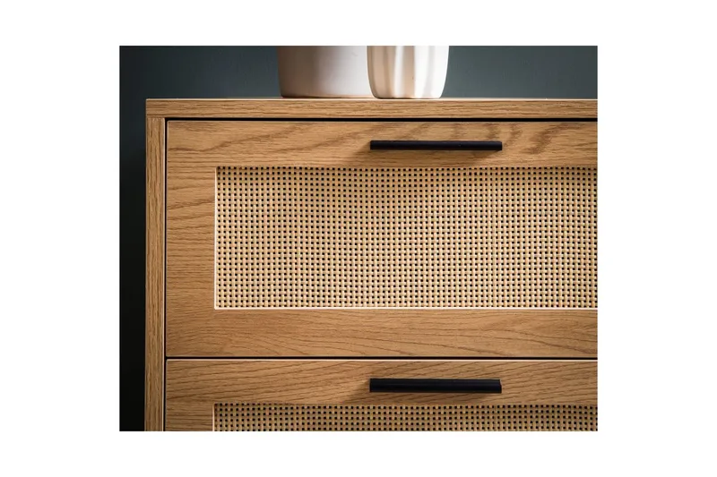 Skænk Wohnling Melaminbelagt MDF Egeoptik 3 skuffer 1 dør med rattanfront Moderne - Møbler - Borde - Aflastningsbord - Bakkebord & små borde