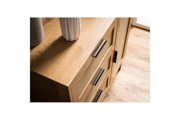Skænk Wohnling Melaminbelagt MDF Egeoptik 3 skuffer 1 dør med rattanfront Moderne - Opbevaring - Opbevaringsmøbler - Skænke & sideboards