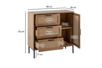 Skænk Wohnling Melaminbelagt MDF Egeoptik 3 skuffer 1 dør med rattanfront Moderne - Opbevaring - Opbevaringsmøbler - Skænke & sideboards