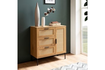Skænk Wohnling Melaminbelagt MDF Egeoptik 3 skuffer 1 dør med rattanfront Moderne - Opbevaring - Opbevaringsmøbler - Skænke & sideboards