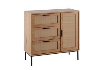 Skænk Wohnling Melaminbelagt MDF Egeoptik 3 skuffer 1 dør med rattanfront Moderne - Opbevaring - Opbevaringsmøbler - Skænke & sideboards