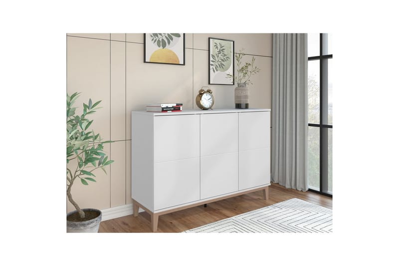 Skænk Pelle 120x41x85 cm, Hvid/Wotan Eg - 120x41x85 cm, Hvid/Wotan Eg - Opbevaring - Opbevaringsmøbler - Skænke & sideboards