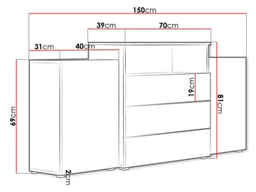 skab Kommode 2 døre 3 skuffer URBAN URBIII1500 beige - Opbevaring - Opbevaringsmøbler - Skænke & sideboards