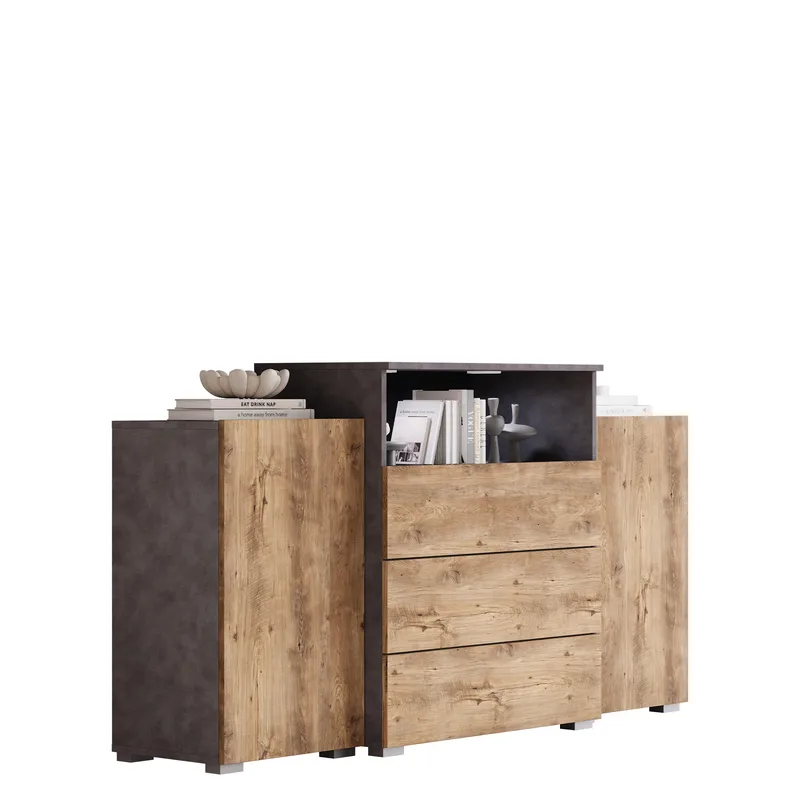 skab Kommode 2 døre 3 skuffer URBAN URBIII1500 + LED grå, brun, undefined