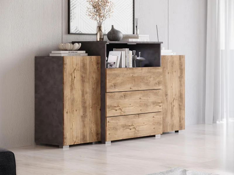 skab Kommode 2 døre 3 skuffer URBAN URBIII1500 + LED grå, brun - Opbevaring - Opbevaringsmøbler - Skænke & sideboards