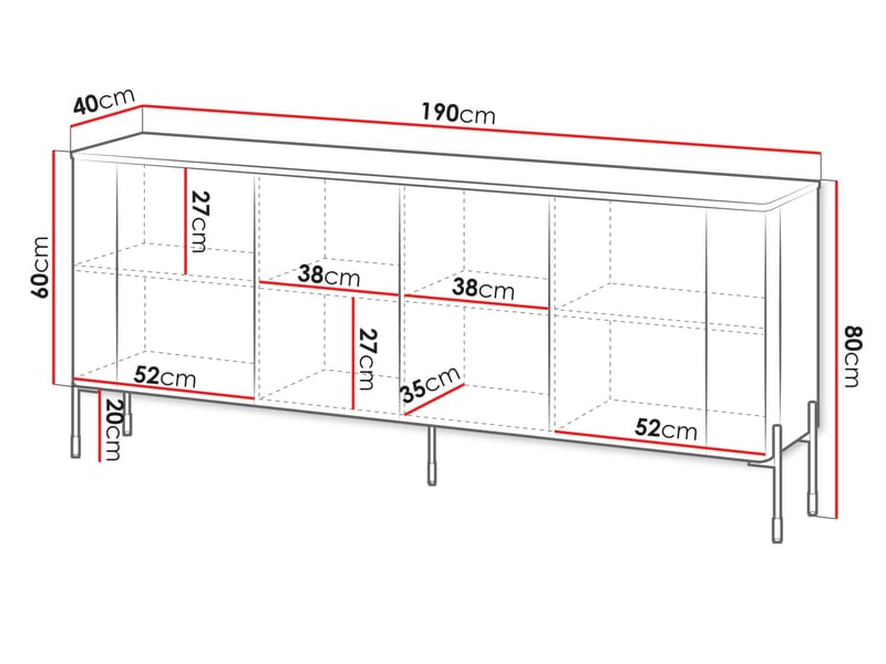 skab NO_BRAND Kommode VERA 190 brun - Opbevaring - Opbevaringsmøbler - Skænke & sideboards