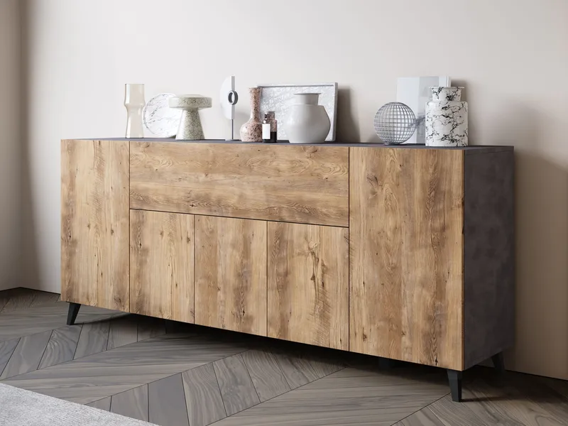 skab NO_BRAND Kommode PHUKET 180 grå, brun - Opbevaring - Opbevaringsmøbler - Skænke & sideboards