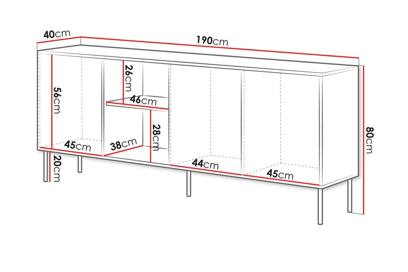 Stintino Skænk 190x40 cm - Sort/Brun - Opbevaring - Opbevaringsmøbler - Skænke & sideboards