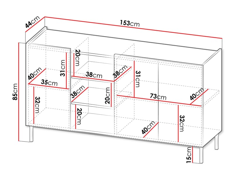 Tavrin Skænk 153x44 cm - Sort - Opbevaring - Opbevaringsmøbler - Skænke & sideboards
