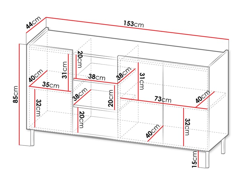 Tavrin Skænk 153x44 cm - Sort - Opbevaring - Opbevaringsmøbler - Skænke & sideboards