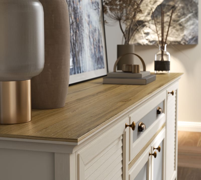 Tenora Konsolbord 202 cm - Creme, eg, grå - Opbevaring - Opbevaringsmøbler - Skænke & sideboards