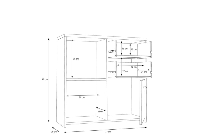 Toledor Skænk 2 Skuffer 74x77 cm - Brun / hvid - Opbevaring - Opbevaringsmøbler - Skænke & sideboards