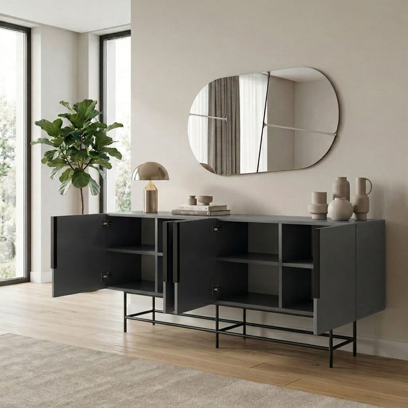 Truvia Konsol 200x77,9x40 cm - Antracit og sort - Opbevaring - Opbevaringsmøbler - Skænke & sideboards