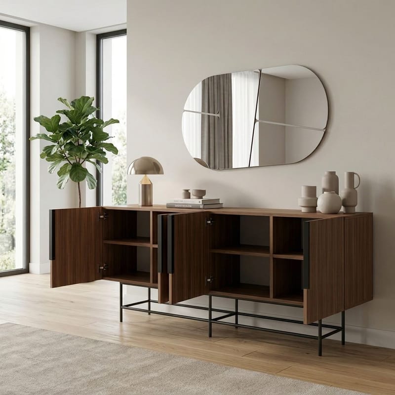 Truvia Konsol 200x77,9x40 cm - Milano Walnut and Black - Opbevaring - Opbevaringsmøbler - Skænke & sideboards