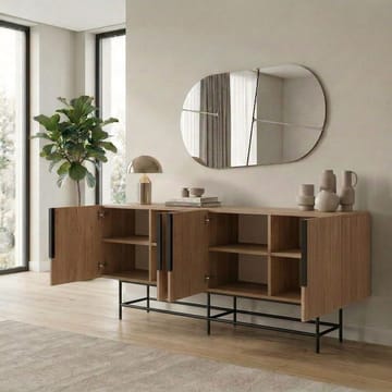 Truvia Konsol 200x77,9x40 cm - Natural Oak og Black - Opbevaring - Opbevaringsmøbler - Skænke & sideboards