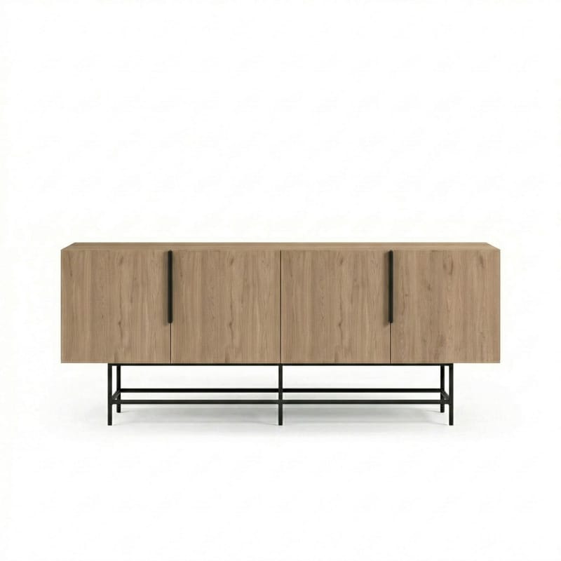 Truvia Konsol 200x77,9x40 cm - Natural Oak og Black - Opbevaring - Opbevaringsmøbler - Skænke & sideboards