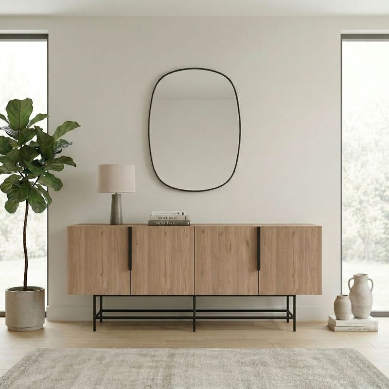 Truvia Konsol 200x77,9x40 cm - Natural Oak og Black - Opbevaring - Opbevaringsmøbler - Skænke & sideboards