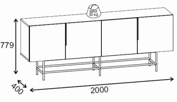 Truvia Konsol 200x77,9x40 cm - Natural Oak og Black - Opbevaring - Opbevaringsmøbler - Skænke & sideboards