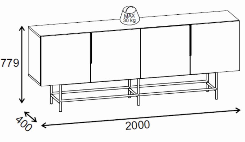 Truvia Konsol 200x77,9x40 cm - Natural Oak og Black - Opbevaring - Opbevaringsmøbler - Skænke & sideboards