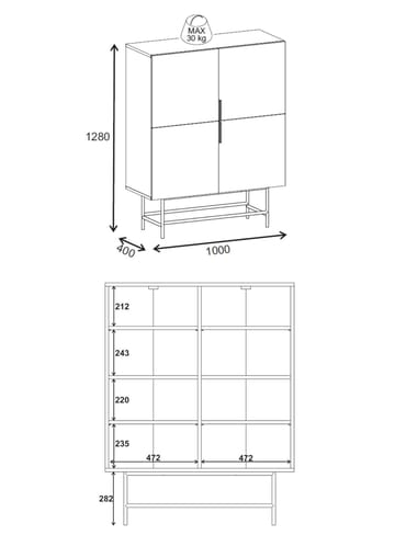 Truvia Skænk 100x128x40 cm - Naturlig eg sort - Opbevaring - Opbevaringsmøbler - Skænke & sideboards