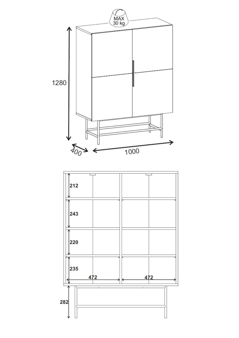 Truvia Skænk 100x128x40 cm - Naturlig eg sort - Opbevaring - Opbevaringsmøbler - Skænke & sideboards